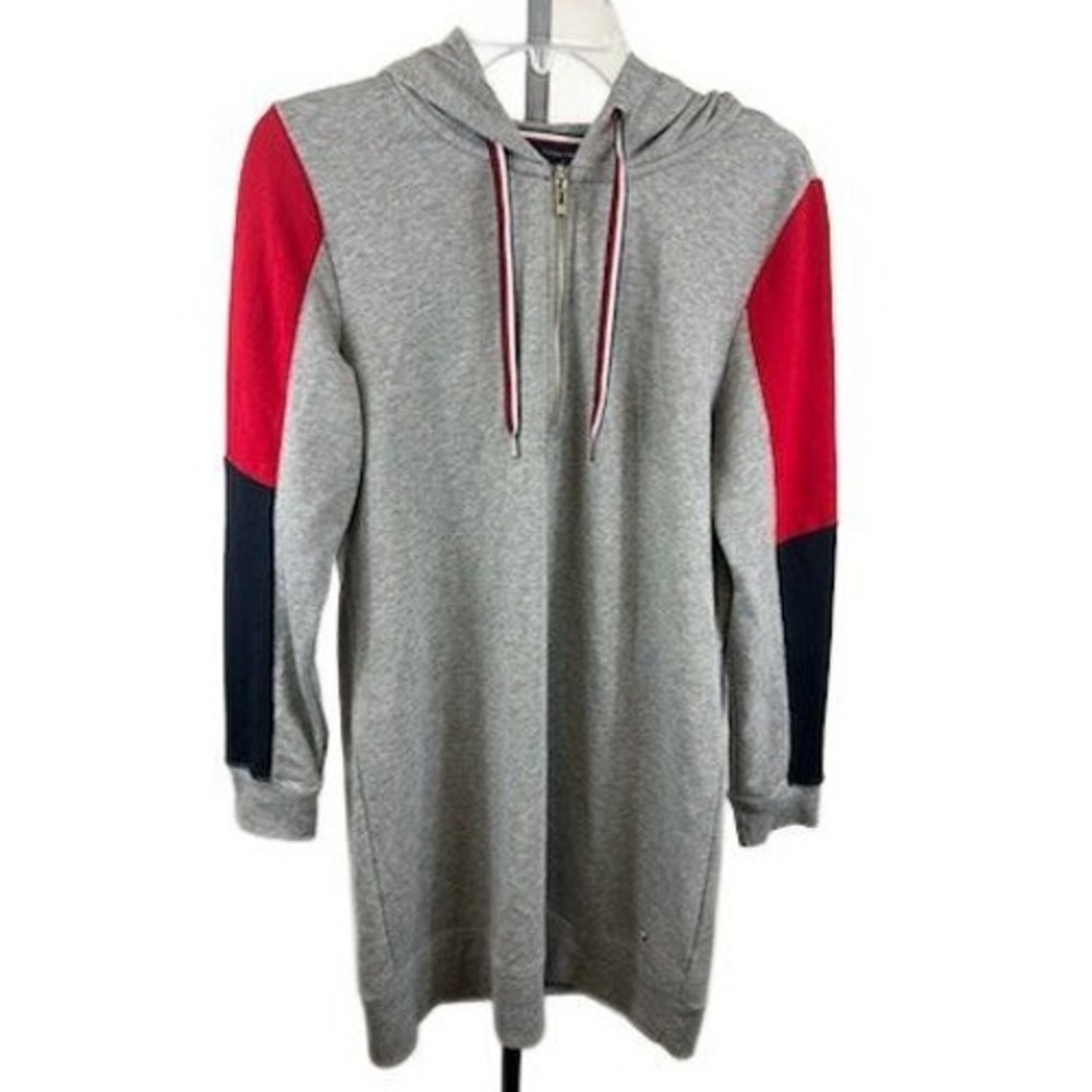 Tommy Hilfiger Hoodie Dress Women's Size Medium Gray Red Black‎ Colorblock Y2K